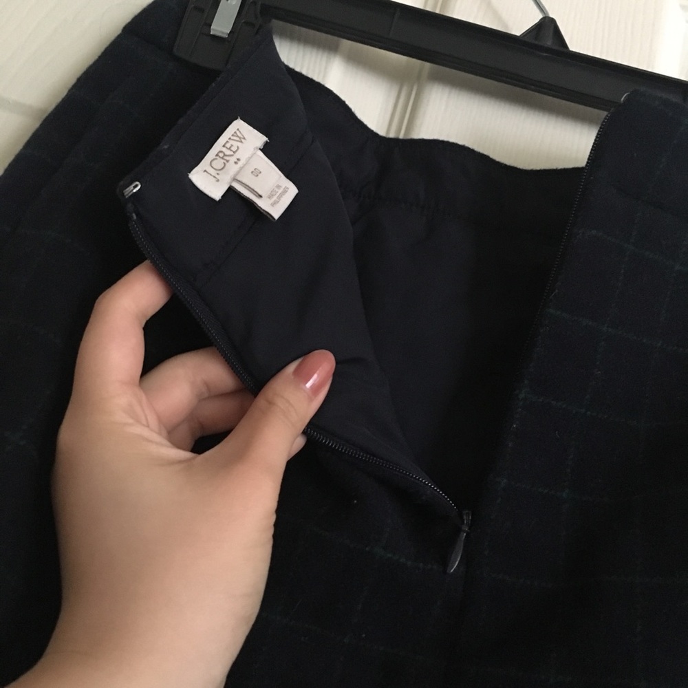 J. Crew Wool Mini Navy Green Skirt - Picture 2 of 3